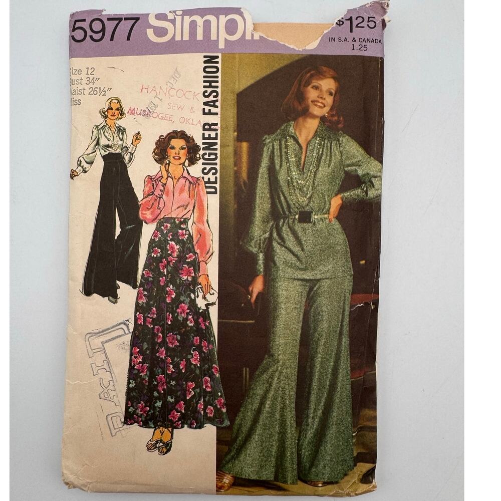 Simplicity 5977 Size 12 Sewing Pattern Vintage 73 Bell Bottom Costume Cosplay FF